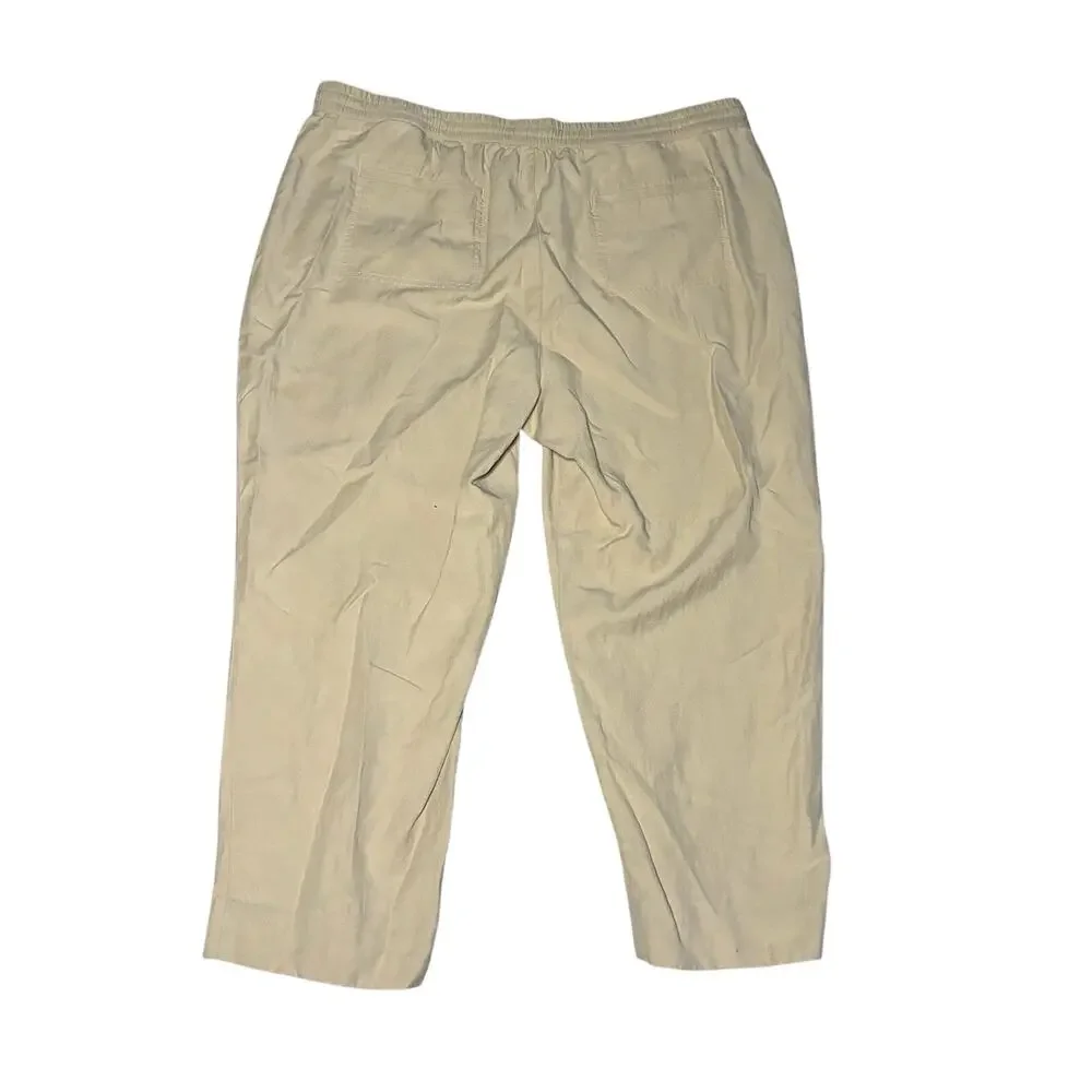 Banana Republic Pants Linen Cropped Drawstring Straight Cream Boho Beach size XL